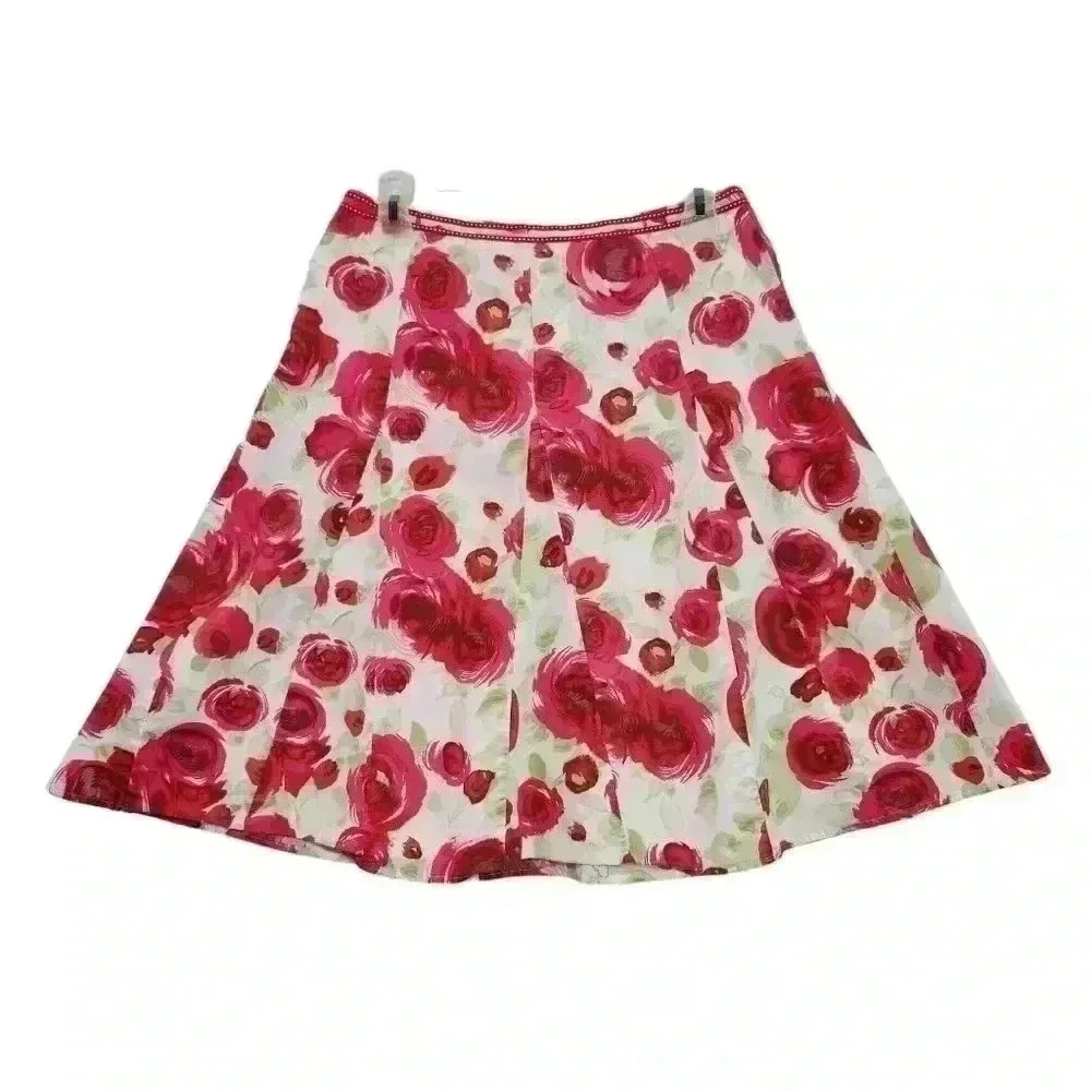 Apt 9 Floral Multicolor Stretch  Pleated Kneelength Skirt Size 4 Side Zip *Read